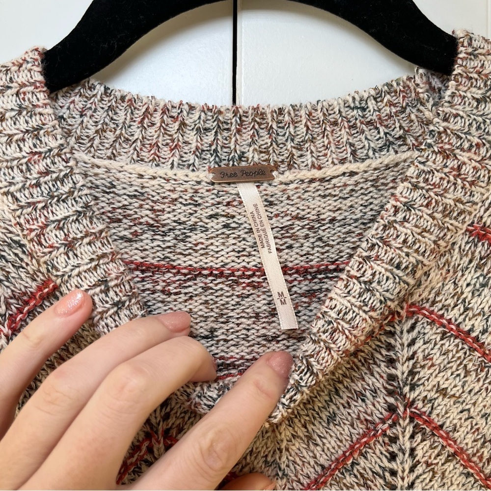 Free People Zig Zag Pullover Sweater Size Medium Cotton Knit Winter - Picture 8 of 10